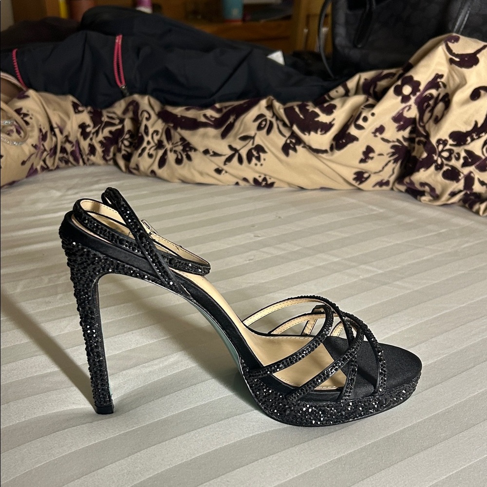 Betsey Johnson Black Sparkly Strappy Heels